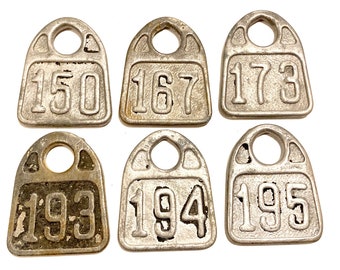 Cattle Tag Number 150, 167, 173, 193, 194, 195 Vintage ID Tag Antique Cow Tag Keychain Identification Tag Rustic Key Chain Fob D