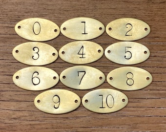 Choice Of Number Tags 1, 2, 3, 4, 5, 6, 7, 8, 9, 10 Tags Brass Locker Tags Drawer Tags Numbered Furniture Tags Restoration Pull Tags 1x2