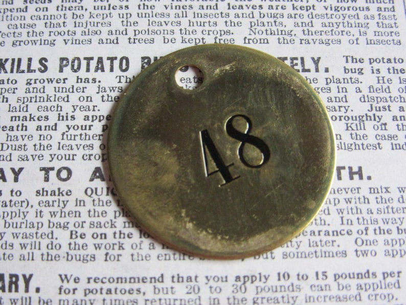 Number Tag Charm Brass Number 48 Tag 1 12 Inch Shiny #48 Tag Vintage Tag Industrial Identification Tag Lucky Number House Number Keychain