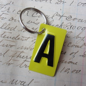 Vintage Metal Letter &quot;a&quot; Sign Name Initial Keychain Letter Tag Industrial Sign Black & Yellow Metal Sign Key Chain Fob vtg Upcycled Key Tag
