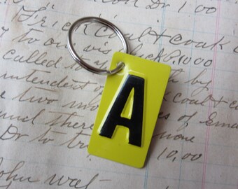 Vintage Metal Letter "a" Sign Name Initial Keychain Letter Tag Industrial Sign Black & Yellow Metal Sign Key Chain Fob vtg Upcycled Key Tag