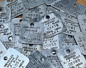 Price per (1) Tag General Motors GMC Chevy Saginaw Michigan Chevrolet Tool Check Plant Car Truck Metal Number Tag Industrial Keychain