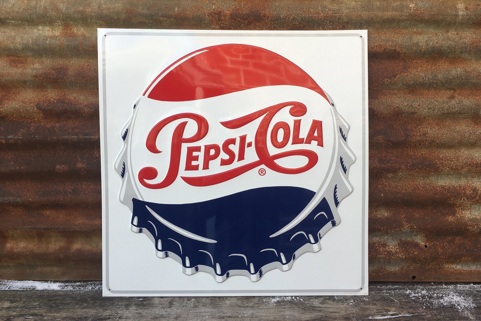 Vintage Sign Pepsi Cola Bottle Cap Large 23 1/2 Inch Stout Etsy