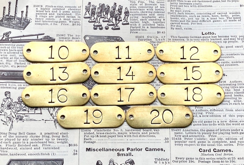 Choice Of Number Tags 30, 31, 32, 33, 34, 35, 36, 37, 38, 39, 40 Tags Brass Locker Tags Drawer Tags Numbered Furniture Tags Restoration Tag image 5