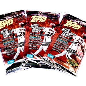 1997 Topps Baseball Cards Unopened Packs of Cards Series 1 MLB Pack Of Cards Topps Major League Baseball Foil Pack 1990s Bonds on Wrapper
