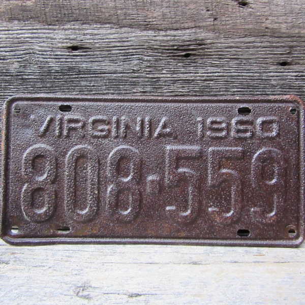 Virginia License Plate Vintage License Plate Rusty VTG 1960 60s Era Muscle Car License Plate VA Rusty Old Collectible Man Cave Sign Garage