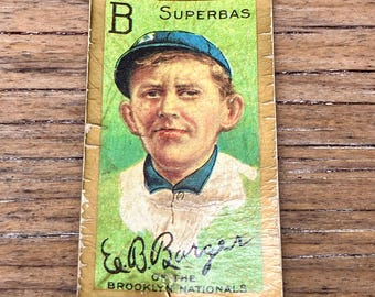 Vintage Baseball Card Edward Barger Brooklyn T205 Piedmont Tobacco Card Fantasy Reprint NOT Original Hand Aged Distressed Dead Ball Era