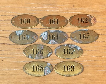 Vintage Number Tags 160-169 Choice Number Brass Locker Tag Furniture Drawer Tags Antique Numbered Tags Industrial Old Furniture Tag 2 Inch