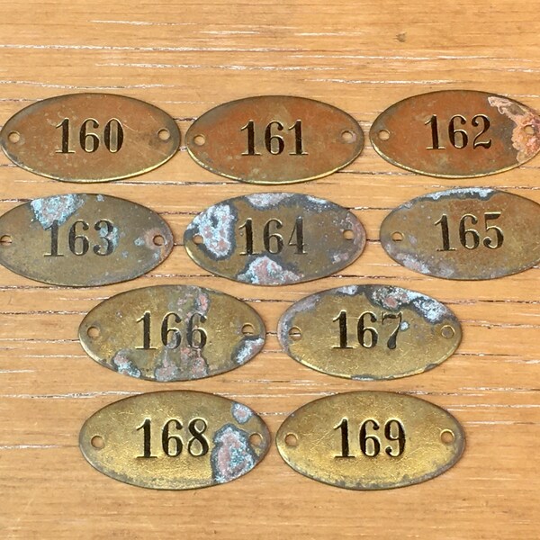 Vintage Number Tags 160-169 Choice Number Brass Locker Tag Furniture Drawer Tags Antique Numbered Tags Industrial Old Furniture Tag 2 Inch