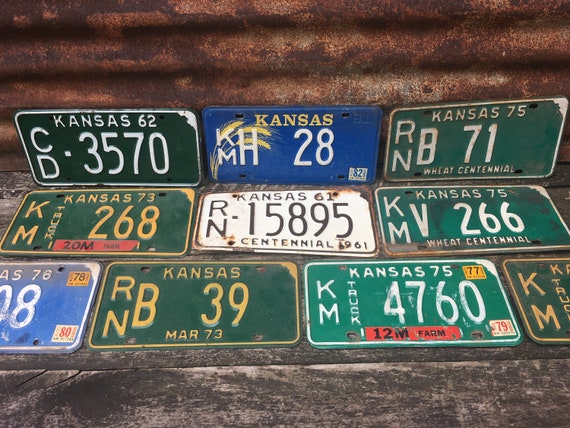 Choice of Kansas License Plate Vintage License Plate 1962, 1981
