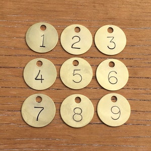 Choose Your Tag 1, 2, 3, 4, 5, 6, 7, 8 or 9 Vintage Style Metal Number Tags 1 Inch Tag Numbered Tags Stamped  Keychain Tag Key Chain Fob