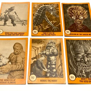 Choice of Horror Movie Cards Nu-Cards Series 2 Orange Border 1961 Vintage Authentic Monster Trading Cards Number 87, 88, 90, 91, 92, 93