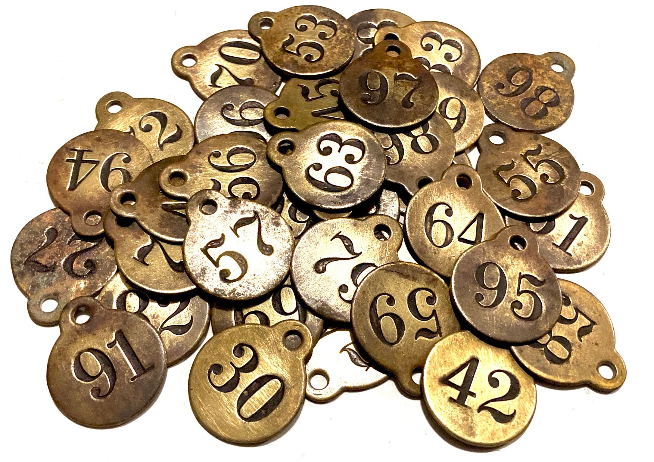 Vintage Number Tags Choice of Numbers Brass Antique Numbered Tags