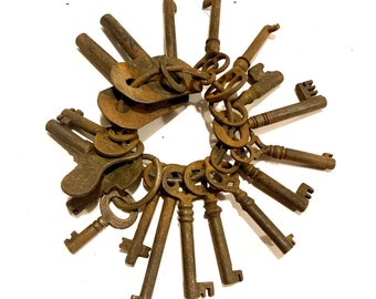 Collection of 19 Antique Brass Keys Metal Barrel Key Vintage Key Skeleton Key Authentic 1800s Era Antique Vintage Key Old Key Jewelry G