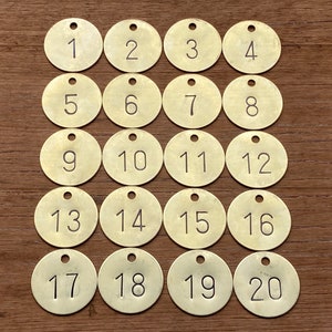 Choice of Tag Number 1, 2, 3, 4, 5, 6, 7, 8, 9, 10, 11, 12, 13, 14, 15, 16, 17, 18, 19, 20 Vintage Metal Keychain Fob 1 1/2 Inch Key Chain