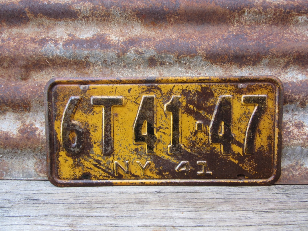 Antique New York NY License Plate 1941 Distressed Metal Black - Etsy