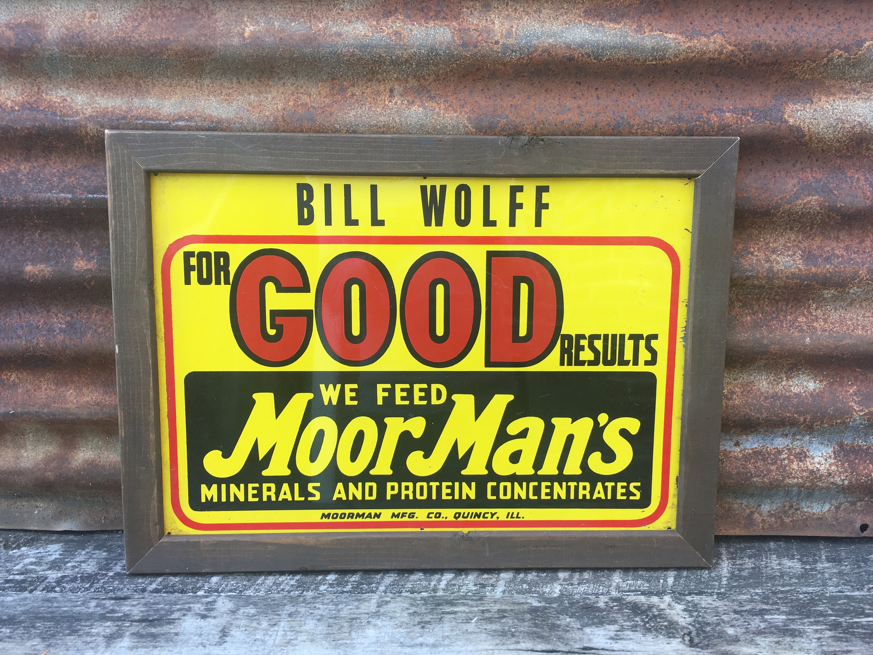 Original Vintage Metal Sign Feed Moor Mans Minerals Sign Feed 
