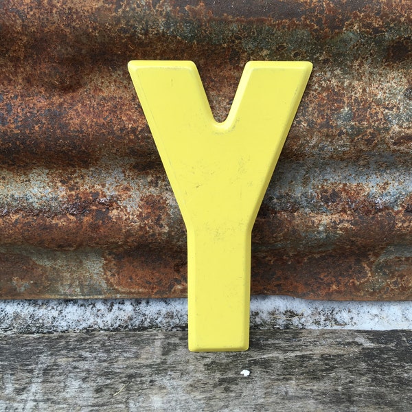 Vintage Letter Y Sign Metal Sign 7 1/2 Inch Yellow Marquee Sign Wall Art vtg Alphabet Letter Advertising Old Modern Farm Decor Letter Art