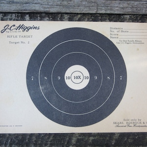 Vintage Target J.C. Higgins Bullseye Target - Paper Target No. 2 Sears Shooting target - Vintage rifle target Hunting target Rustic Decor b