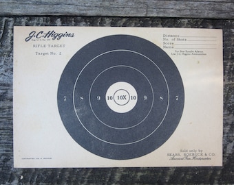 Vintage Target J.C. Higgins Bullseye Target - Paper Target No. 2 Sears Shooting target - Vintage rifle target Hunting target Rustic Decor b