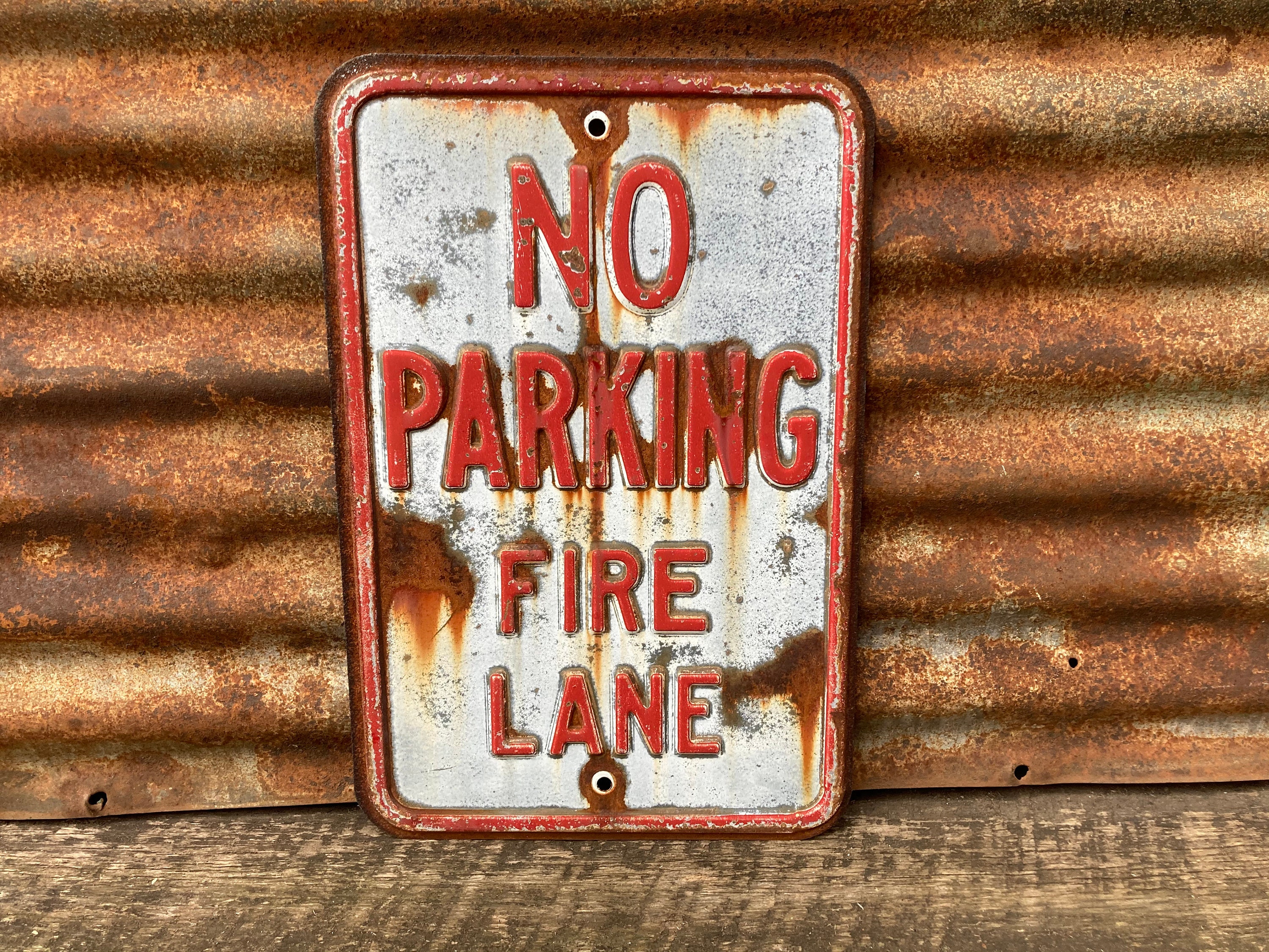 Original 1950s Era Sign No Parking Fire Lane Vintage Metal Street