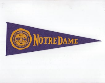 Vintage College Pennant NOTRE DAME University 10 Inch Small MINI Felt School Pennant Flag 1940s-1960s Dorm Sports Decor Man Cave