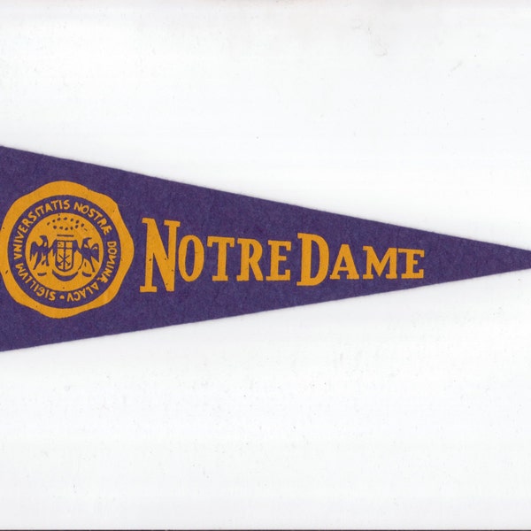 Vintage College Pennant NOTRE DAME University 10 Inch Small MINI Felt School Pennant Flag 1940s-1960s Dorm Sports Decor Man Cave