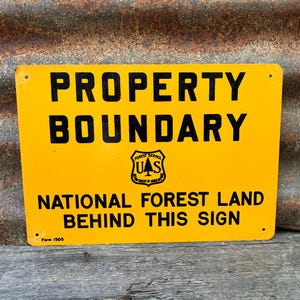 Signo de metal vintage original National Forest Land U.S. National Forest Service Boundary Sign 7x10 pulgadas Original Old Sign
