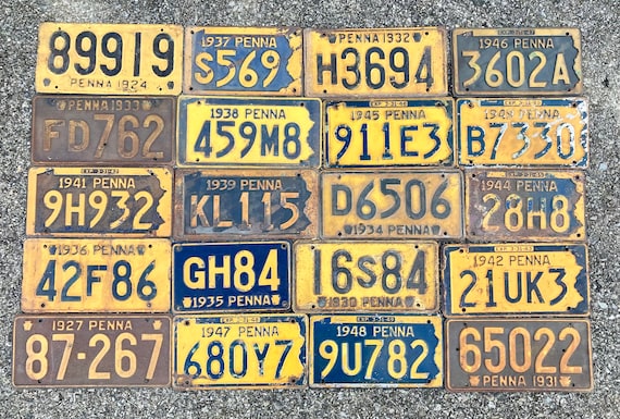 Pennsylvania License Plate 1924, 1937, 1932, 1946, 1933, 1938