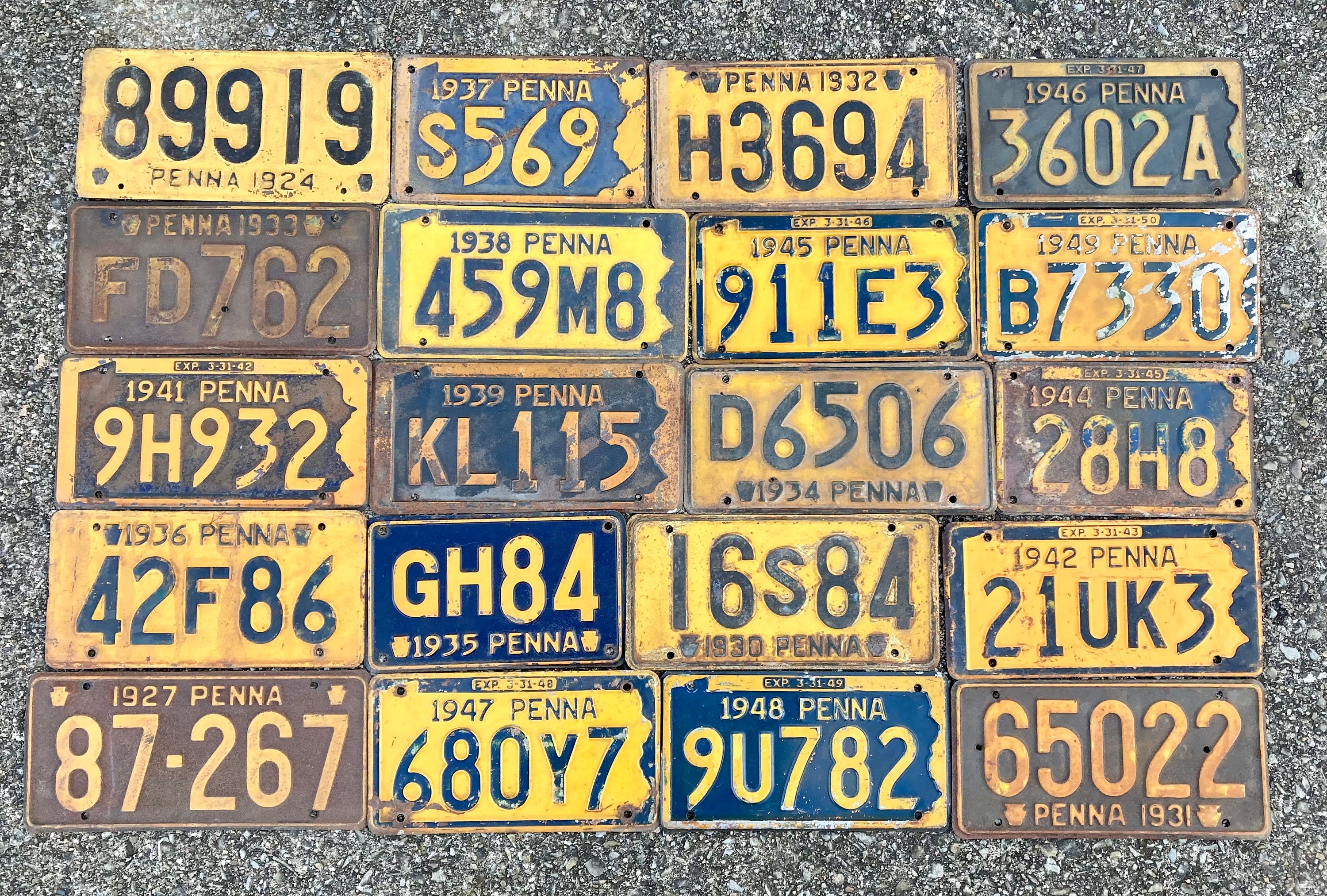 Pennsylvania License Plate 1924, 1937, 1932, 1946, 1933, 1938