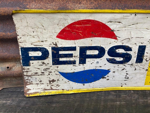 Vintage PEPSI Sign Metal 1960s Stout Sign Distressed Rusted Red