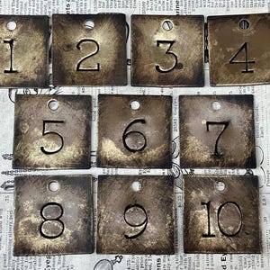 Choice of Tag Number 1, 2, 3, 4, 5, 6, 7, 8, 9, 10 Vintage Metal Cattle Tag Square Brass Cow Tag Keychain Fob Large 1 1/2 Inch