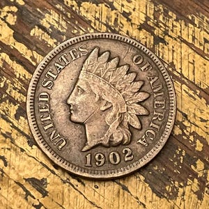 1902 Indian Head Cent Penny Small Cent Full Liberty Coin Numismatic Partial Liberty Own a Piece of American History IHC A3
