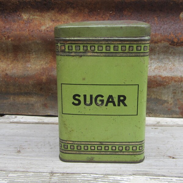 Vintage Tin Can Advertising  Metal Tin Container General Store Item SUGAR Storage Container Mint Green Rusic Kitchen Pantry 1930s Era