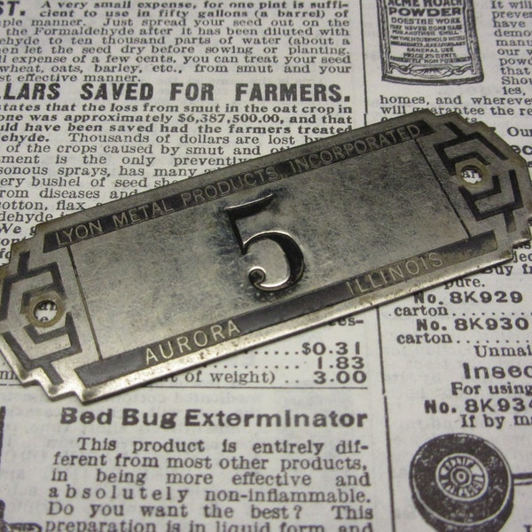 Number 5 Tag Vintage Number Tag #5 Original Art Deco 1930s Antique Lyons Locker Tag Furniture Tag Lucky Number Address Door Apartment Number