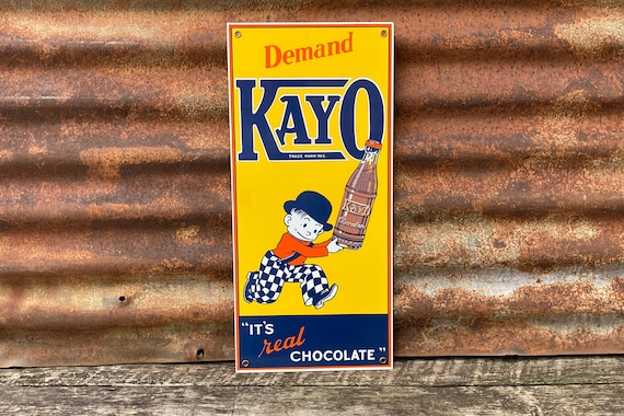 USA 看板　アンティーク KAYOチョコレート Kayo Chocolate Drink Sign: Vintage 1930's Embossed Tin Litho