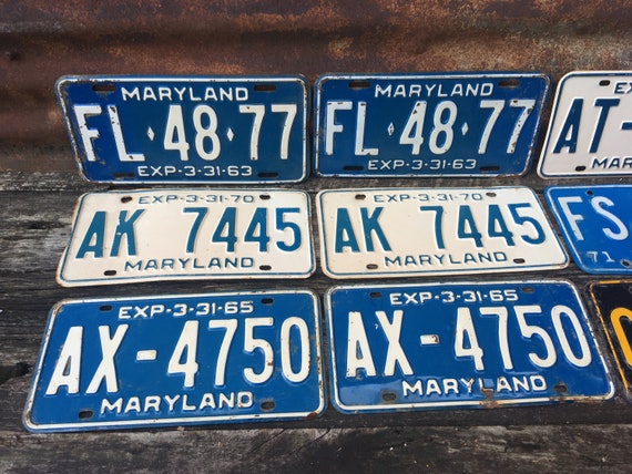 Choice of Maryland License Plate 1963, 1968, 1970, 1971, 1972