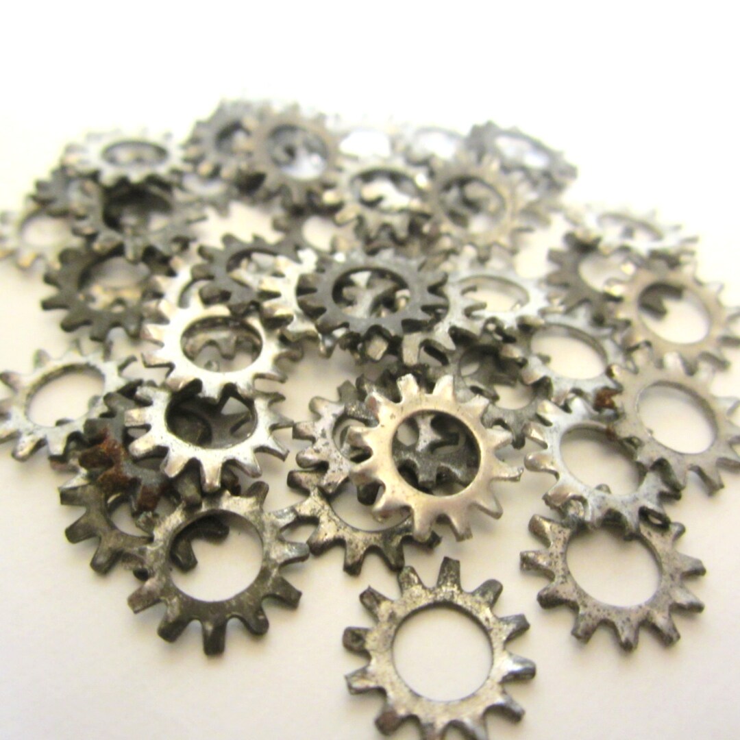 Lot of 100 Small Metal Gears Washers Industrial Vintage Metal Parts for