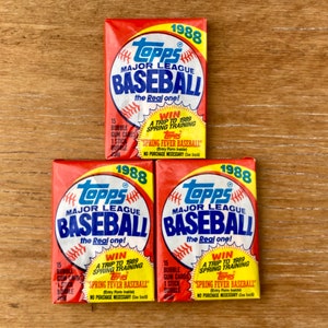 3 Packs of Vintage Baseball Cards Topps 1988 MLB Pack Of Cards Topps Unopened Three Pack of Cards 80s Wax Pack 1980s Nostalgic Retro
