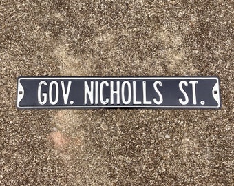 Vintage Street Sign Governor Nicholls Street New Orleans Louisiana NOLA Steel Metal Road Sign Road Sign Black & White Rustic