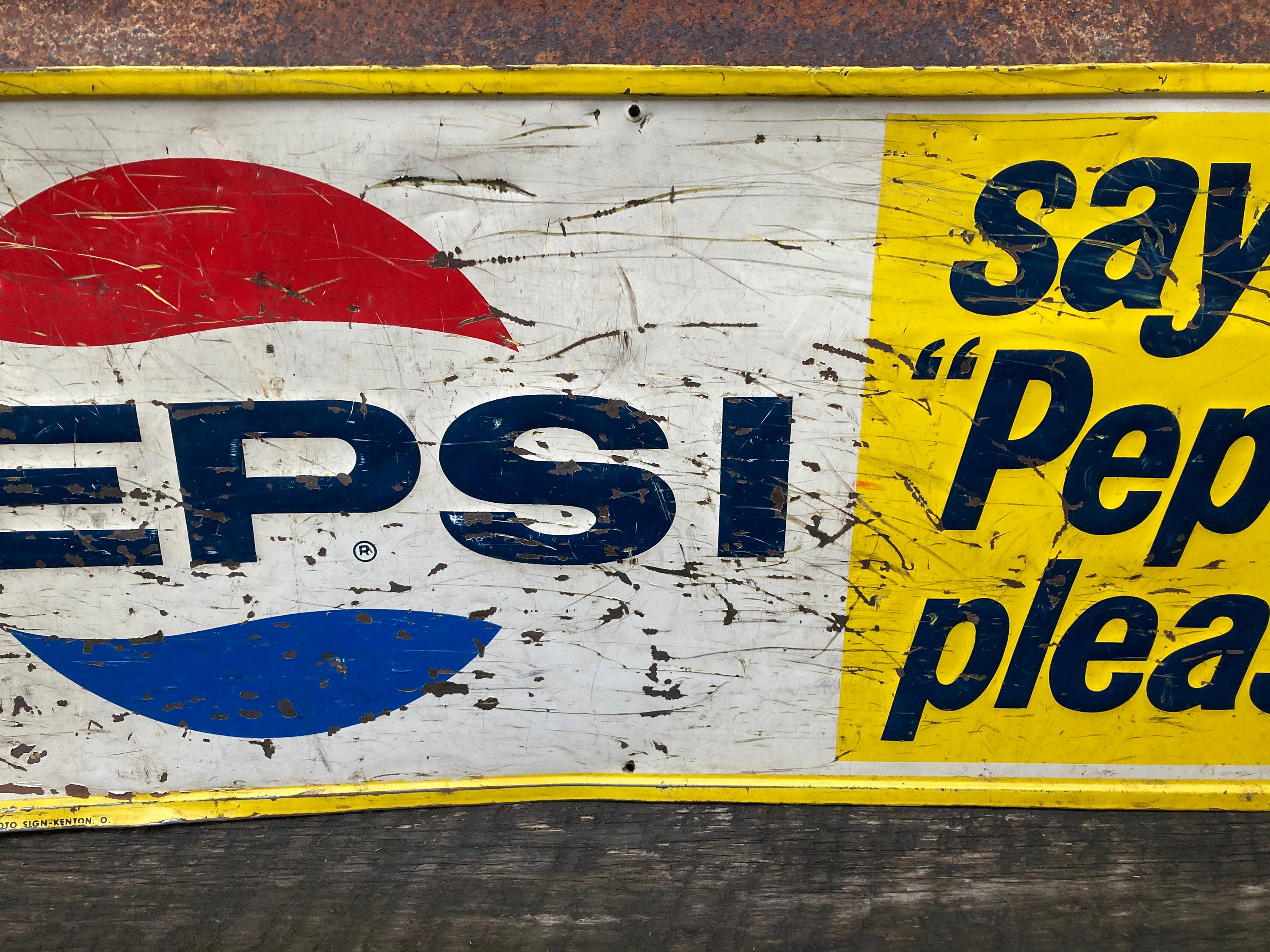 Vintage PEPSI Sign Metal 1960s Stout Sign Distressed Rusted Red