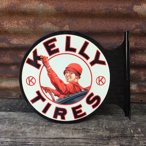 Vintage Style Kelly Tires Flange Sign Gas Station Reproduction Garage Sign Metal Collectible Sign Double Sided High Quality Nice