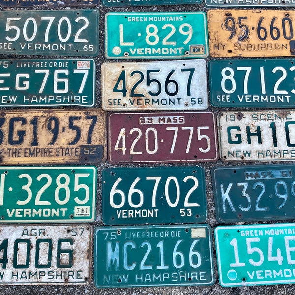 Choice of Old License Plates New England States Vermont, Massachusetts, New Hampshire, New York Antiques 1950s, 1960s, 1970s and More Mix 1