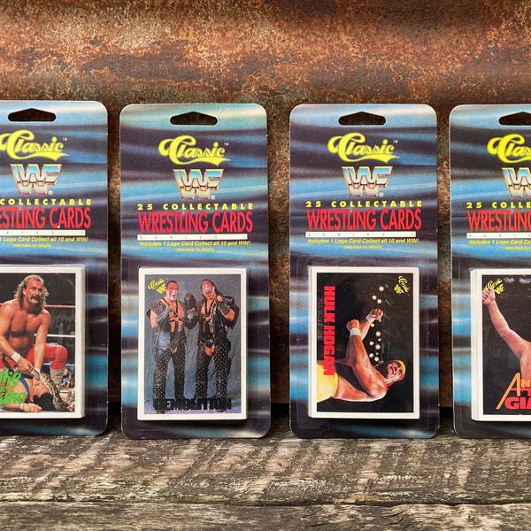 Choice of Wrestling Cards Packs of 25 Cards Jake the Snake, Demolition, Hulk Hogan, Andre Giant 1989 Classic Cards Vintage WWF WWE Blister