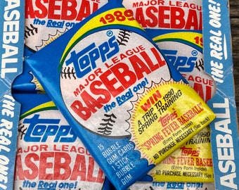 Vintage Baseball Cards Unopened Topps 1989 MLB Pack Of Cards Topps Never Opened Cards 80s Wax Pack 1980s Nostalgic Retro