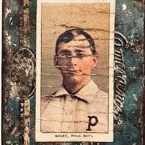 Vintage Baseball Card Sherry Magee Philadelphia T206 Piedmont Tobacco Card Fantasy Reprint NOT Original Hand Aged Distressed Dead Ball Era