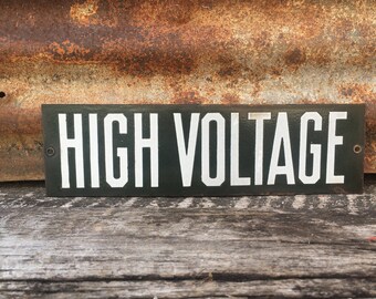 Antique Porcelain Sign Voltage Sign Electricity Green Rust 1930s Era Metal Sign Rustic Vintage Old