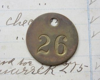 Number 26 Tag Charm Brass Tag Vintage Industrial Lucky Number House Number Keychain 1 Inch Meyer & Wenthe Chicago