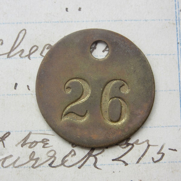 Number 26 Tag Charm Brass Tag Vintage Industrial Lucky Number House Number Keychain 1 Inch Meyer & Wenthe Chicago