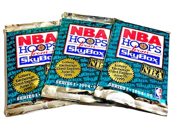 Vintage Basketball Cards Skybox NBA Hoops 1994 1995 Season Unopened Pack of Trading Cards 90s Foil Pack 1990s Series 1 Sealed Packs
